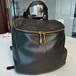 HOBO Black Leather Backpack with Gold Accents